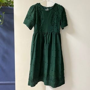 Emerald dark forest green 100% cotton embroidered maternity dress